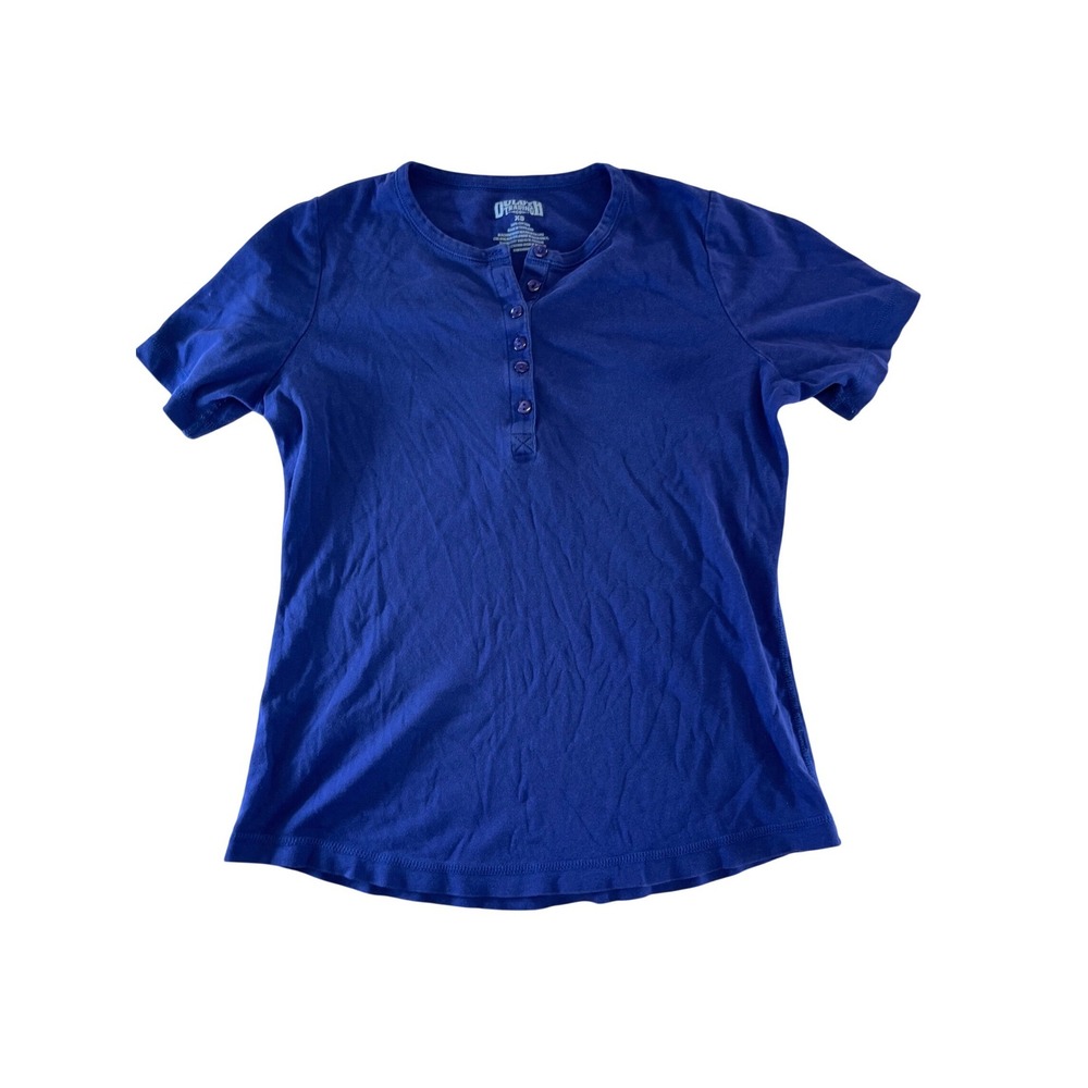 Duluth Trading Co Womens XS Blue 100% Cotton Short Sleeve Henley T-Shirt Solid